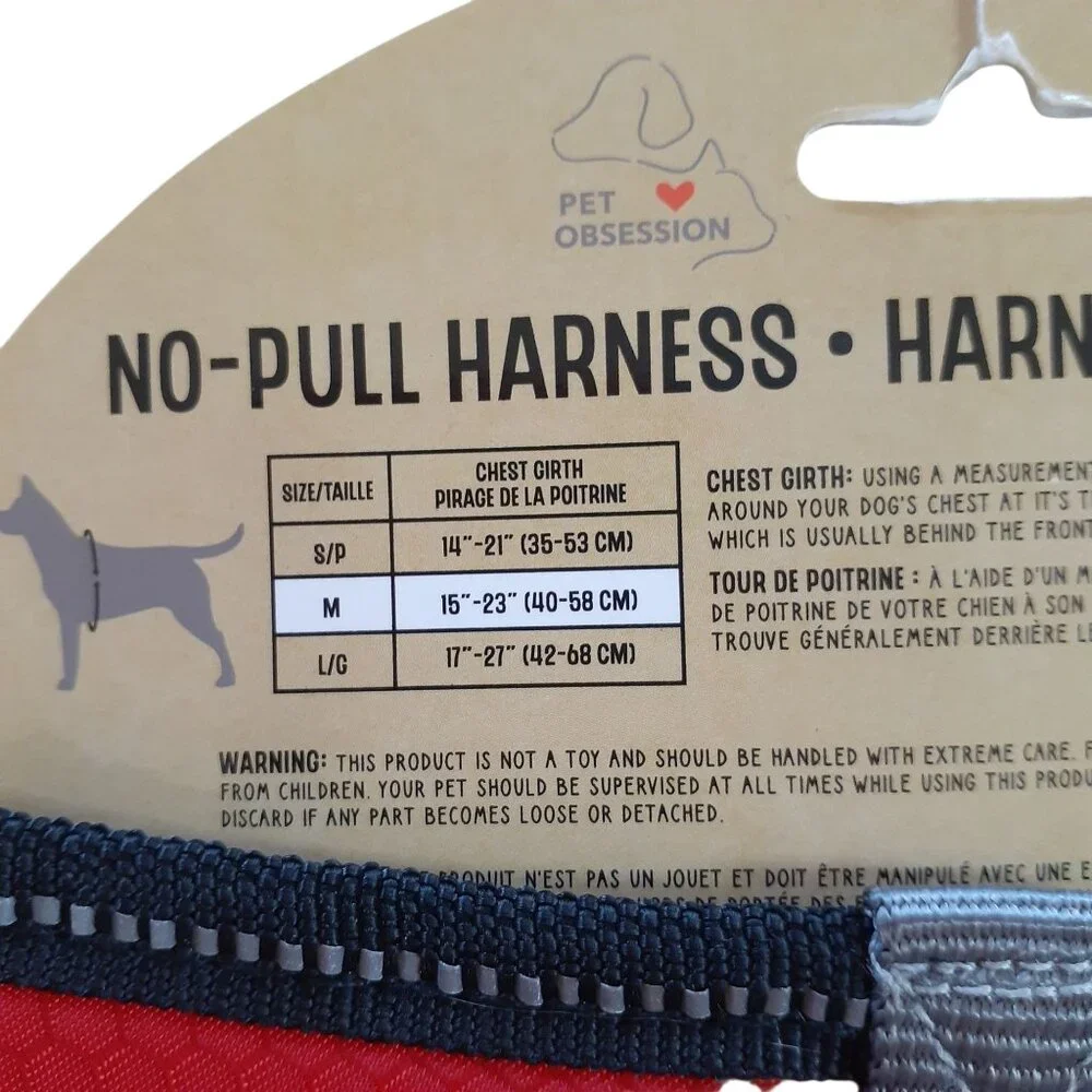 No Pull Dog Harness Size Medium Red Adjustable Padded Vest Walk Pet Obsession